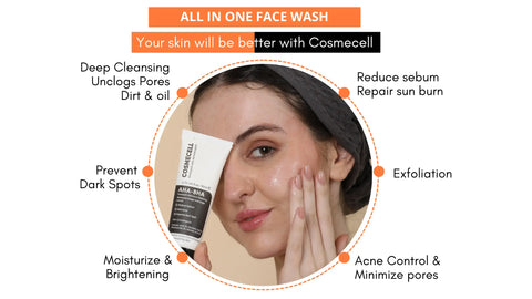 Clear Skin Secrets with AHA BHA Acne Face Wash for Flawless Skin - Cosmecell