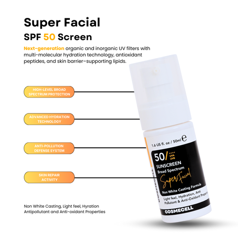 Cosmecell super facial sunscreen broad spectrum 50+++ Non white casting