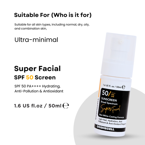 Cosmecell super facial sunscreen broad spectrum 50+++ Non white casting