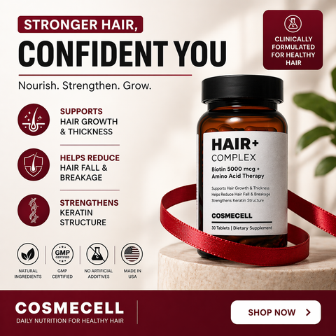 Hair Growth Supplement with Biotin 5000 mcg | Hair Fall Control & Keratin Support | COSMECELL Hair+ Complex Cosmecell