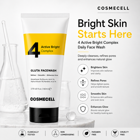 COSMECELL 4 Active Bright Complex Facewash  Glutathione Brightening Cleanser  80ml Cosmecell