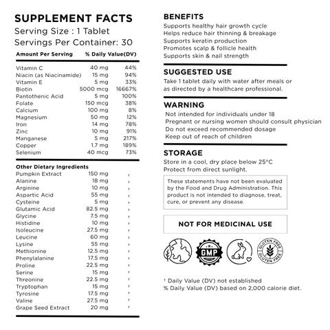 Hair Growth Supplement with Biotin 5000 mcg | Hair Fall Control & Keratin Support | COSMECELL Hair+ Complex Cosmecell