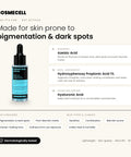 Who Cosmecell Radian Skin Serum is for and its key actives: Azelaic Acid, Hydroxyphenoxy Propionic Acid 1%, Hyaluronic Acid
