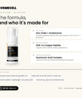 Who Cosmecell Super Facial Sunscreen SPF 50 PA++++ is for and its key ingredients: Zinc Oxide + Avobenzone, GHK-Cu Copper Peptide, Hyaluronic Acid Complex