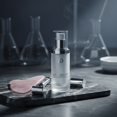 Cosmecell Jawline Contour Serum with PDRN - dramatic dark marble premium clinical aesthetic